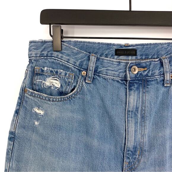 UNIQLO Peg Top High Rise Damaged Jeans Blue Denim 29 - Picture 3 of 11